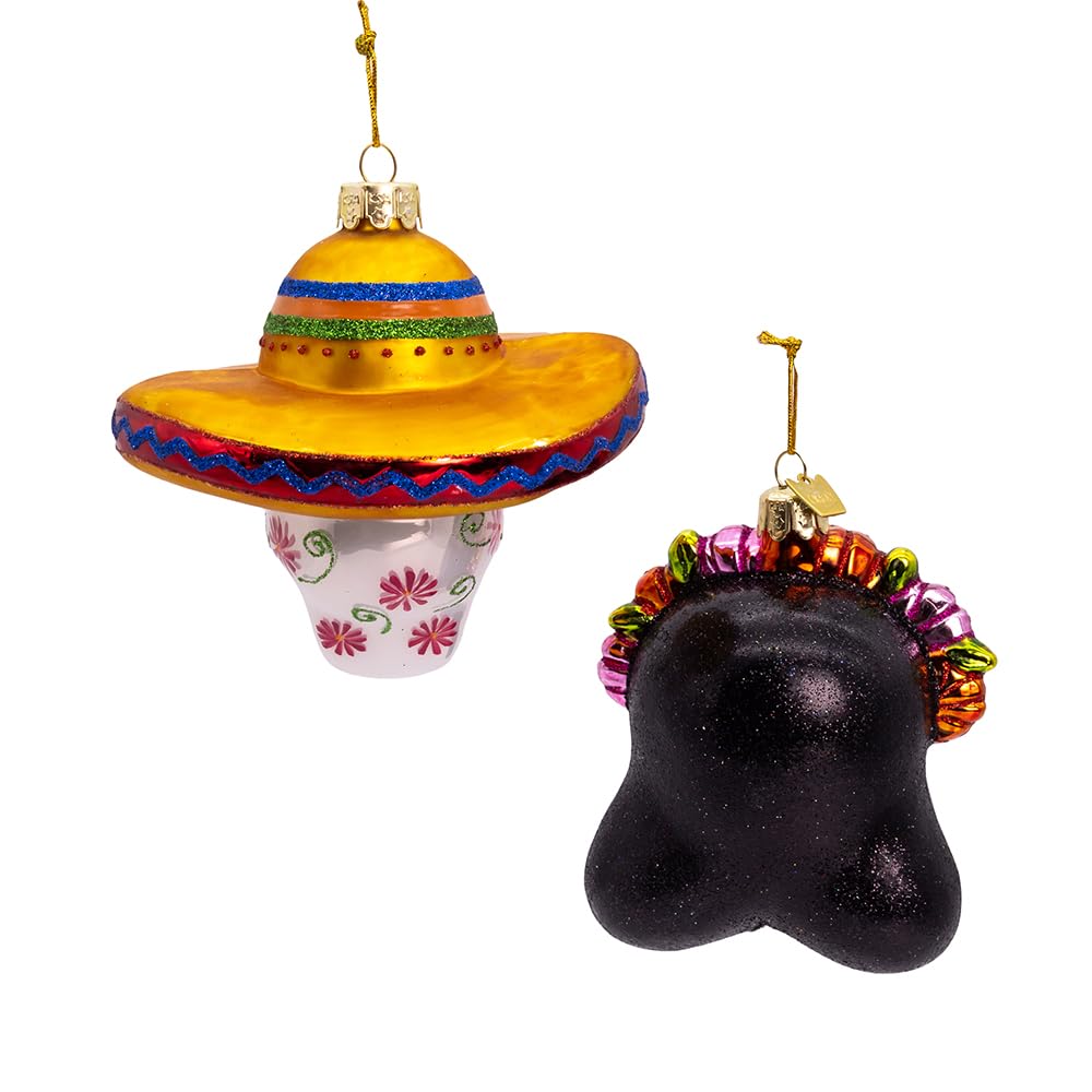 Kurt Adler 4-4.25-inch Noble Gems? Glass Day of The Dead Sugar Skull Ornament Set