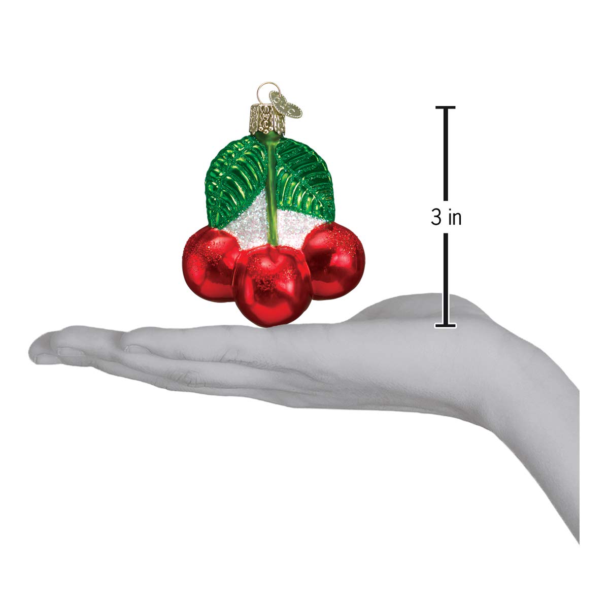 Old World Christmas Red Cherries Glass Blown Ornament for Christmas Tree, Handcrafted Holiday Decoration, Fruit Collection