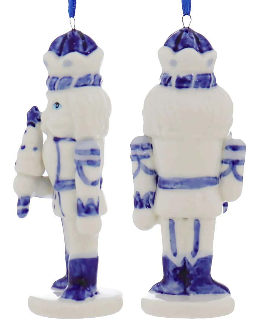 Porcelain Delft Blue Nutcracker Ornaments, 3 Assorted for Christmas