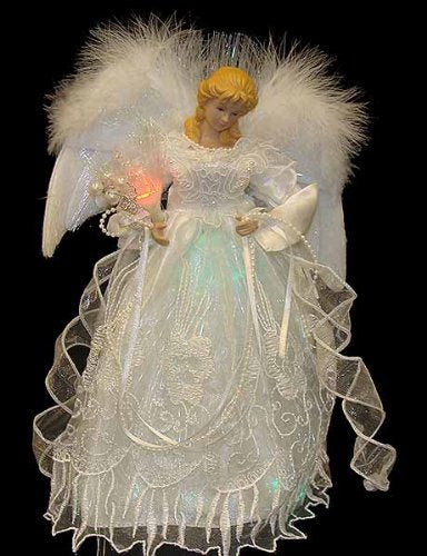 Kurt Adler 12-Inch White and Silver Fiber Optic LED Angel Treetop