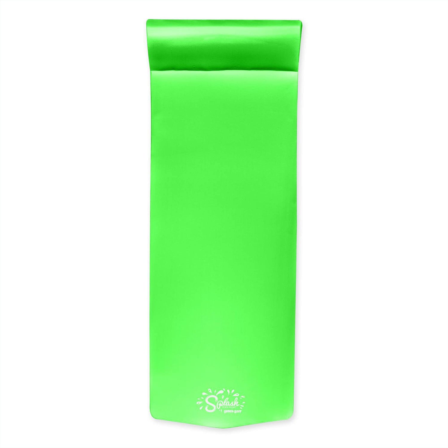 TRC Recreation Splash 1.25 Inch Thick Foam Swimming Pool Float Mat Large Adult Lounger with Built-in Roll Pillow, Fierce Green