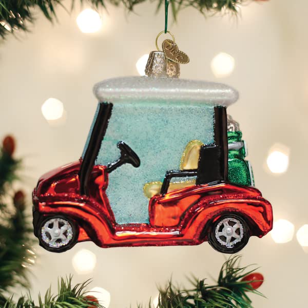 Old World Christmas Golf Cart Glass Blown Ornament for Christmas Tree, Handcrafted Holiday Decoration, Sport Collection