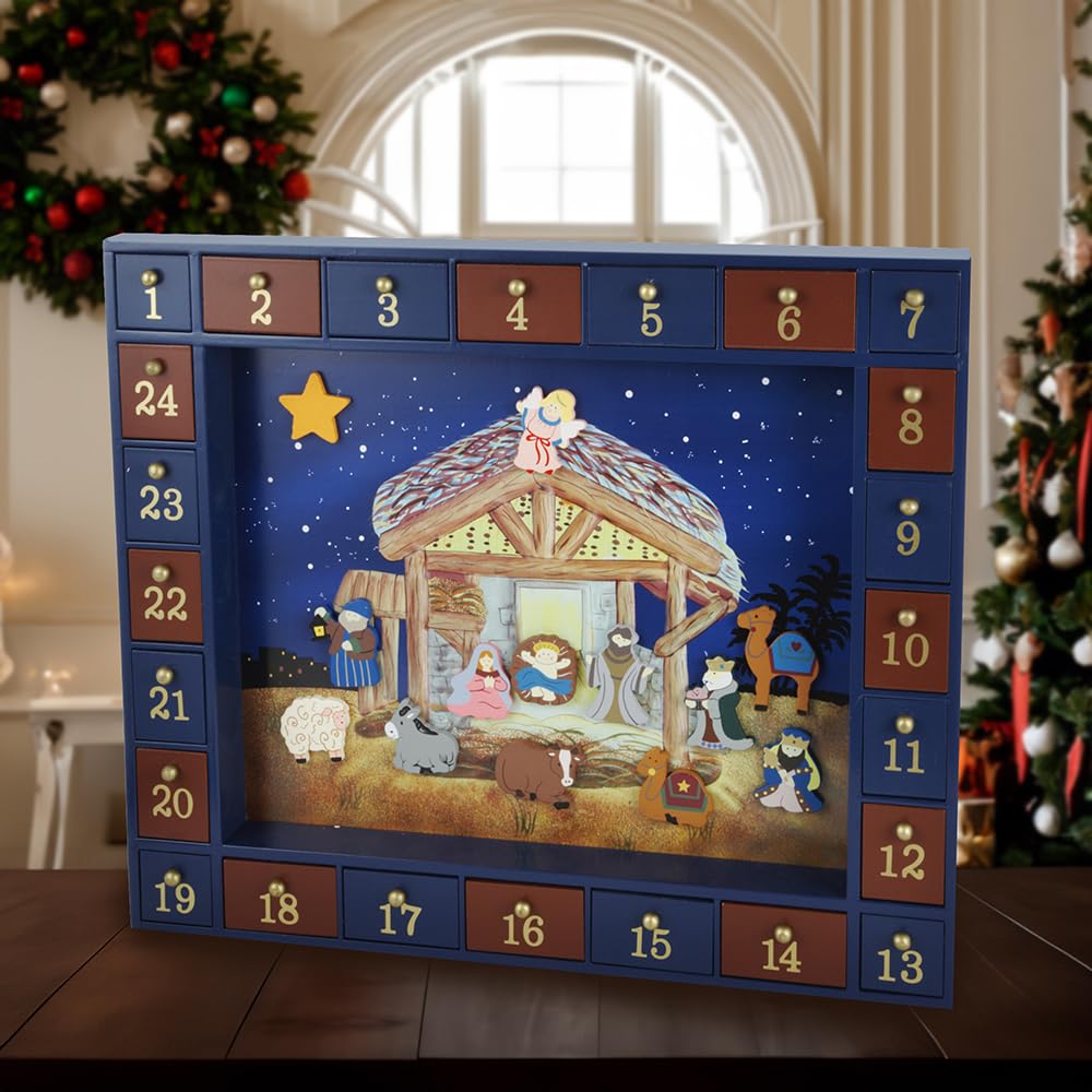 Kurt Adler J3767 Wooden Nativity Advent Calendar With 24 Magnetic Piece