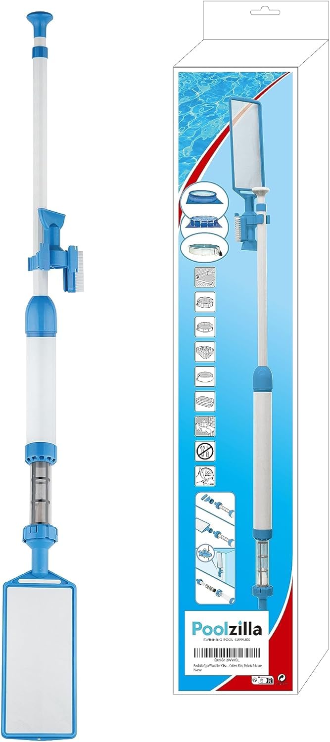 Poolzilla Spa Wand for Cleaning Pools and Spas, 3 Interchangeable Nozzles, Collect Dirt, Debris & More