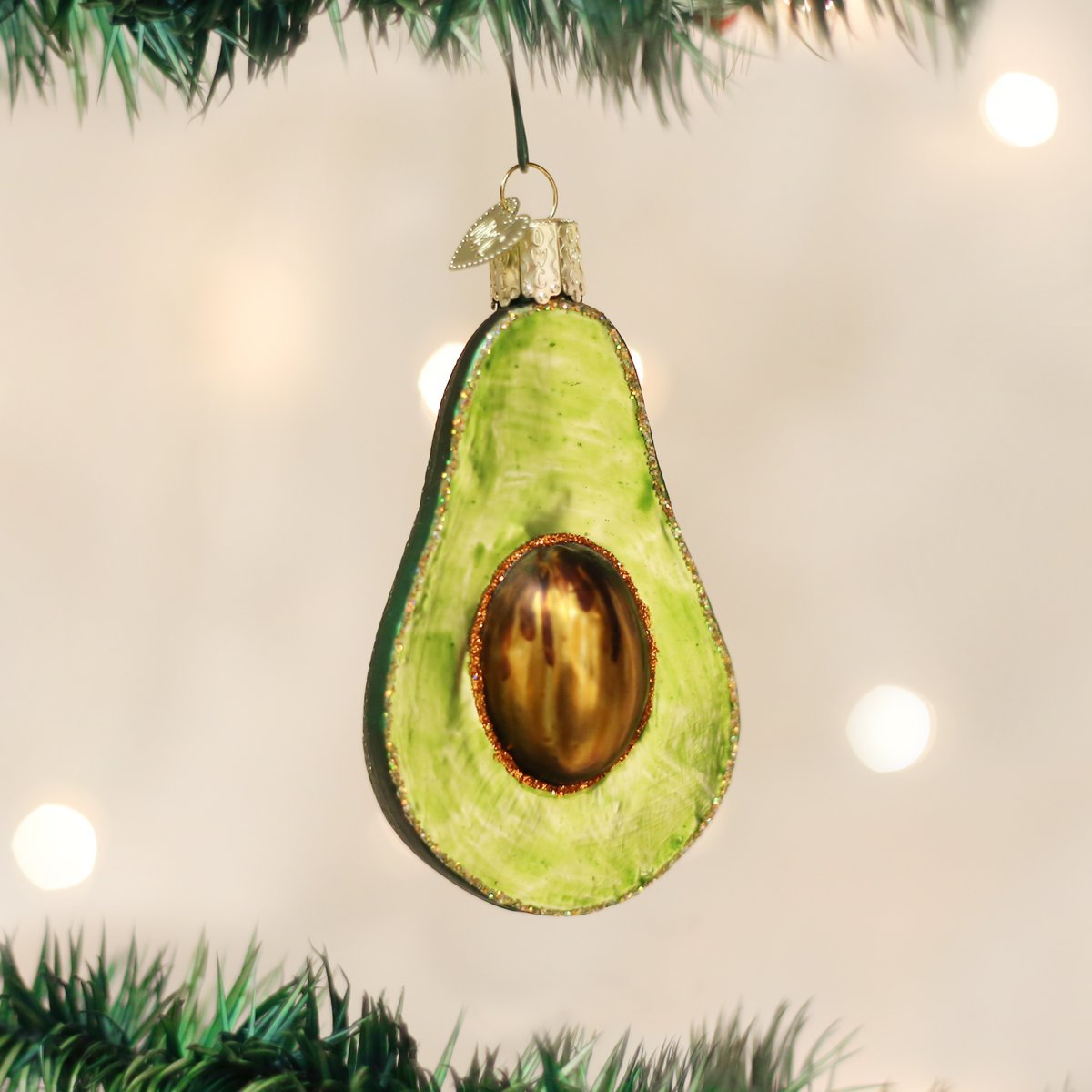 Old World Christmas Avocado Guacamole Glass Blown Ornament for Christmas Tree, Handcrafted Holiday Decoration, Food Collection