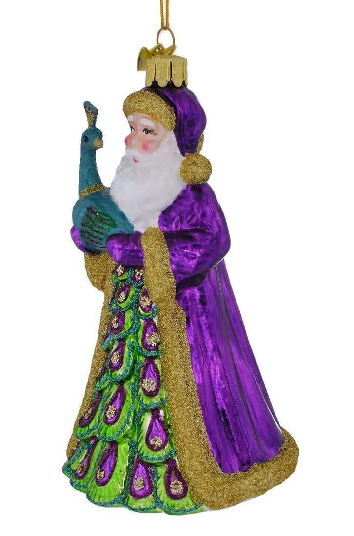 Noble Gems Santa with Peacock Glass Christmas Tree Ornament NB1488