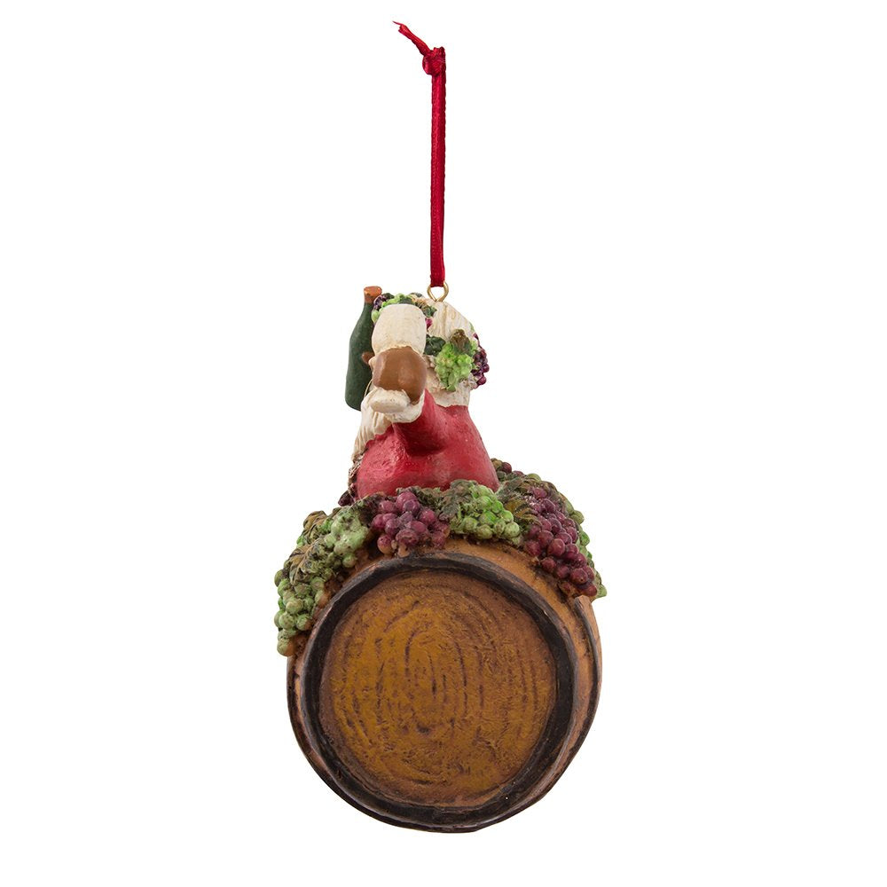 Kurt Adler 4-Inch Polyresin Santa on Wine Barrel Ornament