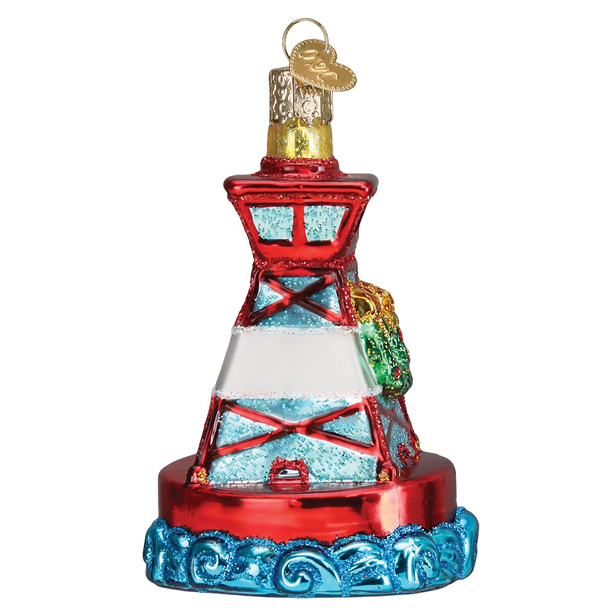 Old World Christmas Holiday Buoy Glass Blown Ornament for Christmas Tree, Handcrafted Holiday Decoration, Nautical Collection