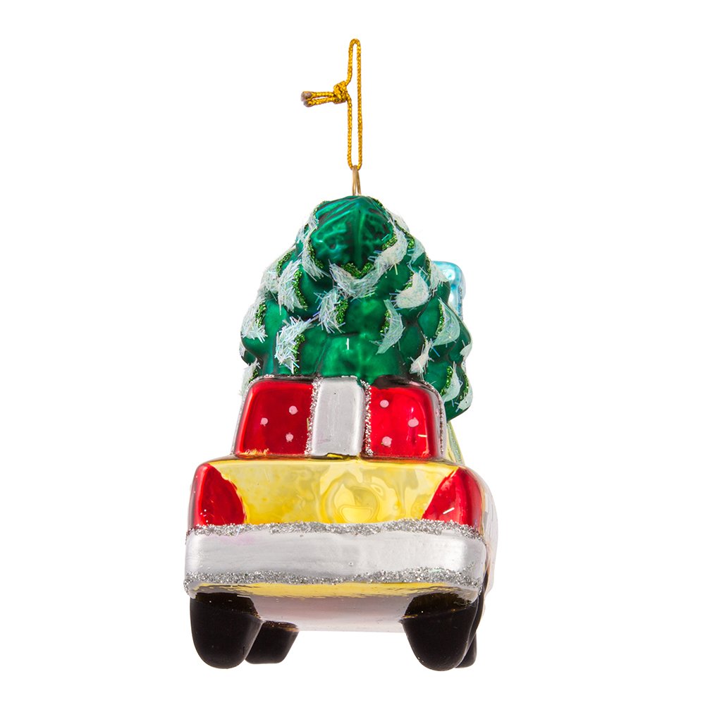 Kurt Adler NYC Checker Taxi with Tree Glass Ornament, 5.35-Inch