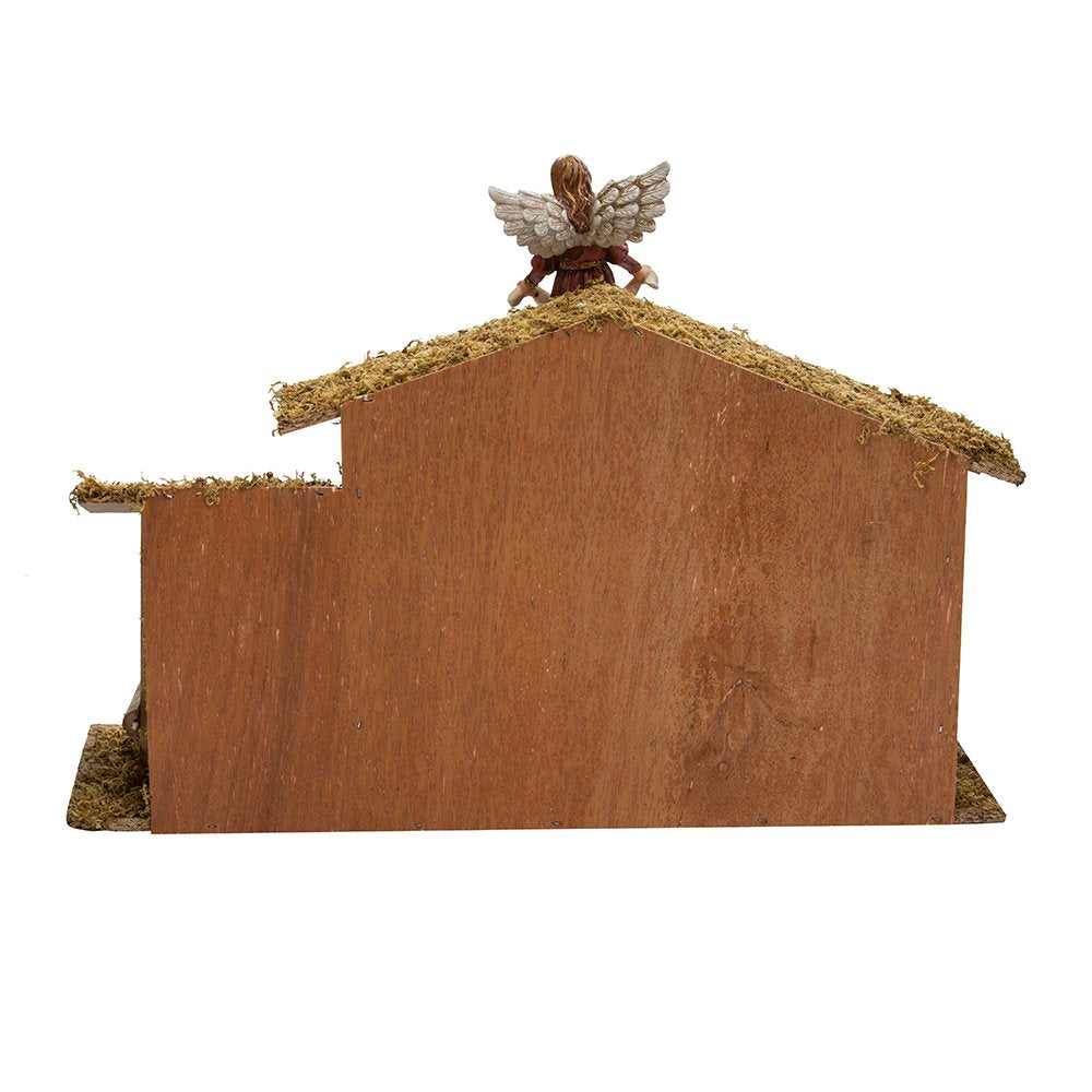 Kurt Adler 12-Piece Wooden Stable Nativity Set, Brown