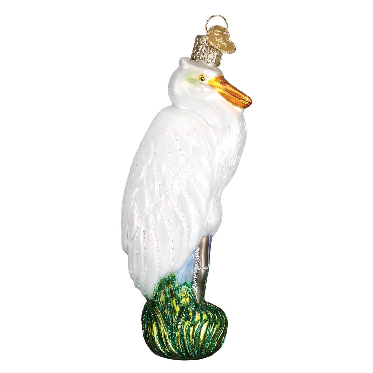 Old World Christmas Bird Watcher Collection Glass Blown Ornaments for Christmas Tree Egret, Great Egret 16116