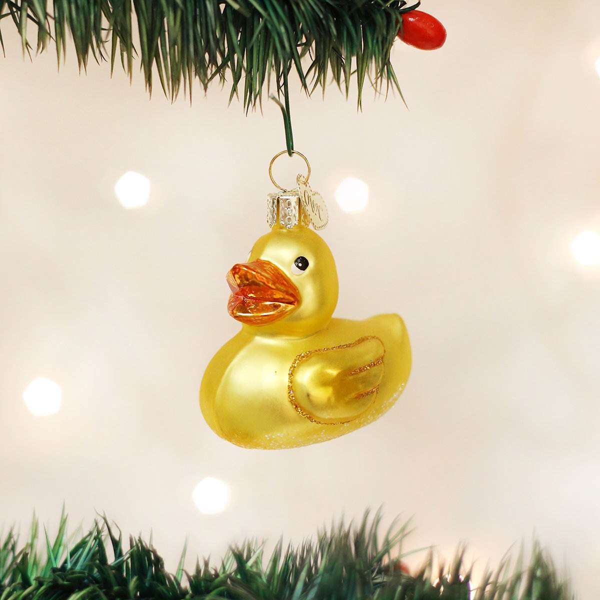 Old World Christmas Rubber Ducky Glass Blown Ornament for Christmas Tree, Handcrafted Holiday Decoration, Baby’s First Christmas Collection