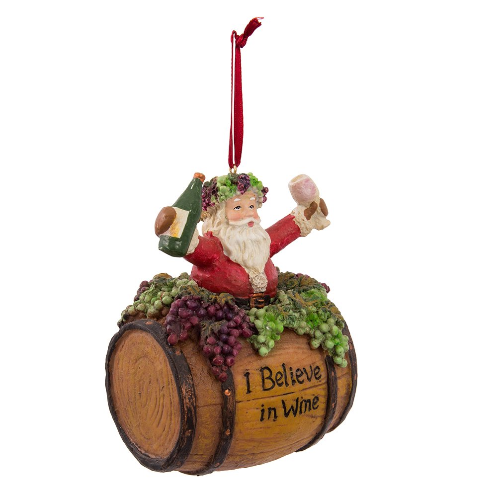 Kurt Adler 4-Inch Polyresin Santa on Wine Barrel Ornament