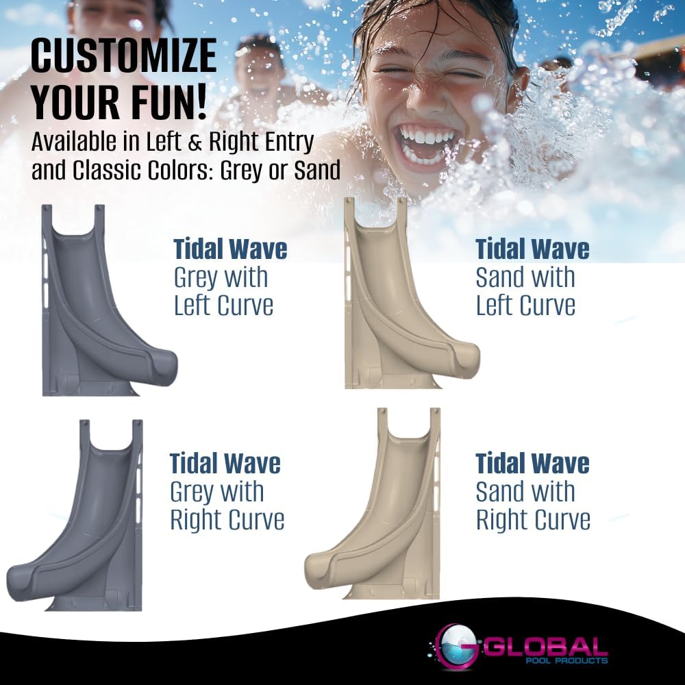 Global Pool Products Tidal Wave - Deck Mounted Inground Swimming Pool Water Slide Right Curve Turn