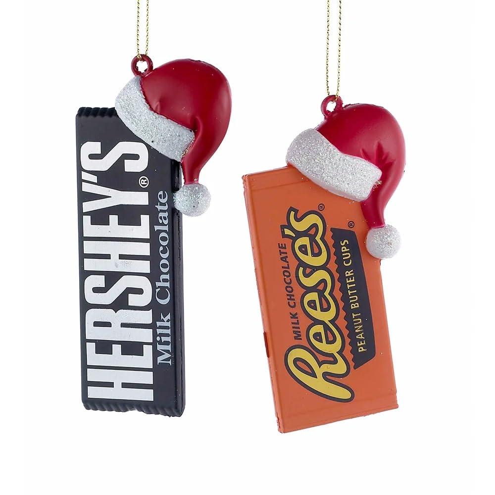HERSHEY'S™ CANDY BAR WITH SANTA HAT ORNAMENT - 2 ASSORTED: HERSHEY'S™ AND REESE'S