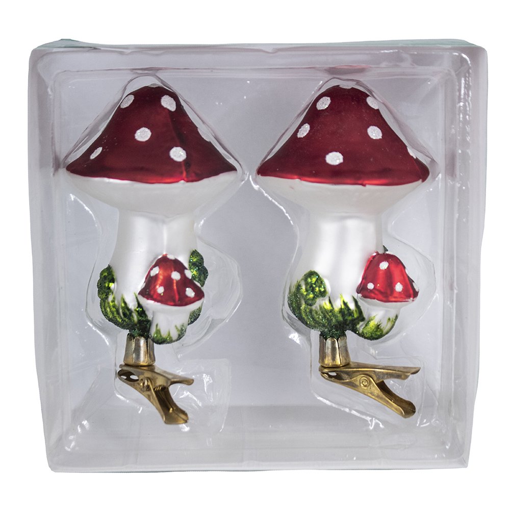 Kurt Adler 2-Piece Glass Clip-On Mushroom Ornament Set, 4-Inch,Christmas