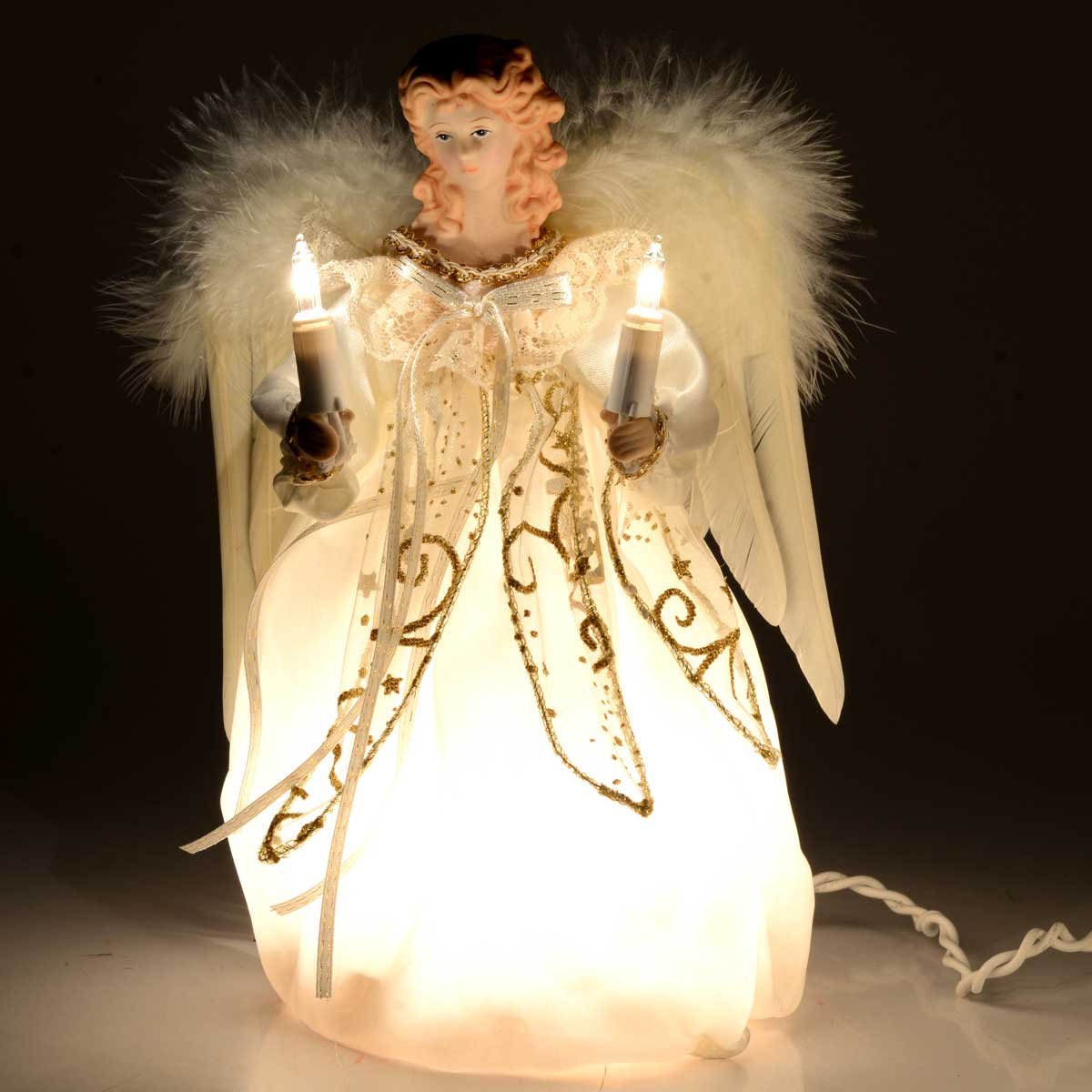 Kurt Adler 10-Light 9-Inch Ivory and Gold Angel Treetop
