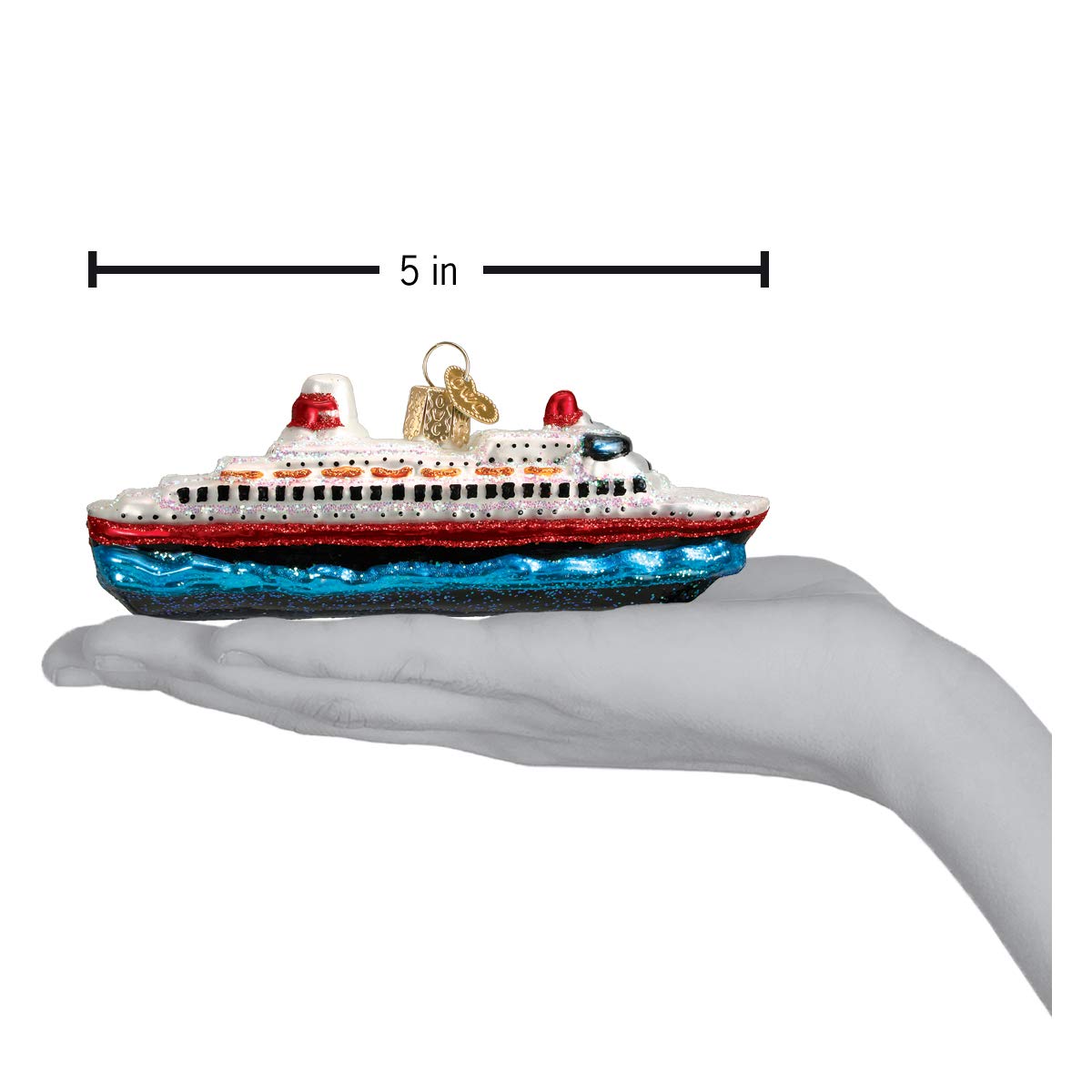 Old World Christmas Cruise Ship Glass Blown Ornament for Christmas Tree, Handcrafted Holiday Decoration, Travel Collection