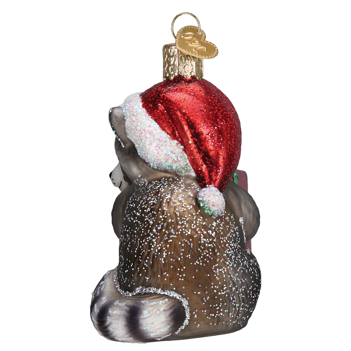 Old World Christmas Christmas Bandit Raccoon Glass Blown Ornament for Christmas Tree, Handcrafted Holiday Decoration, Wildlife Animal Collection