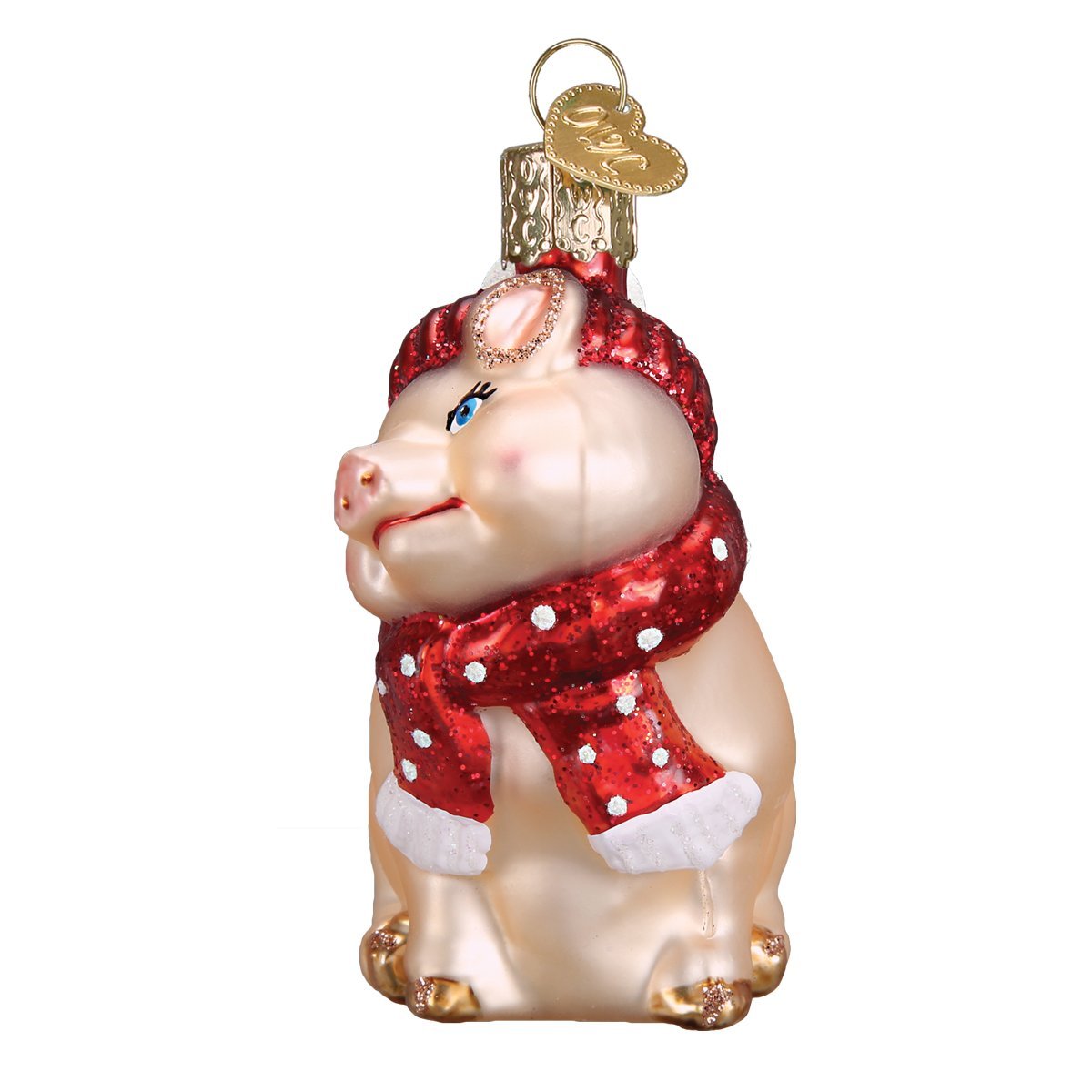 Old World Christmas Ornaments: Snowy Pig Glass Blown Ornaments for Christmas Tree (12419)