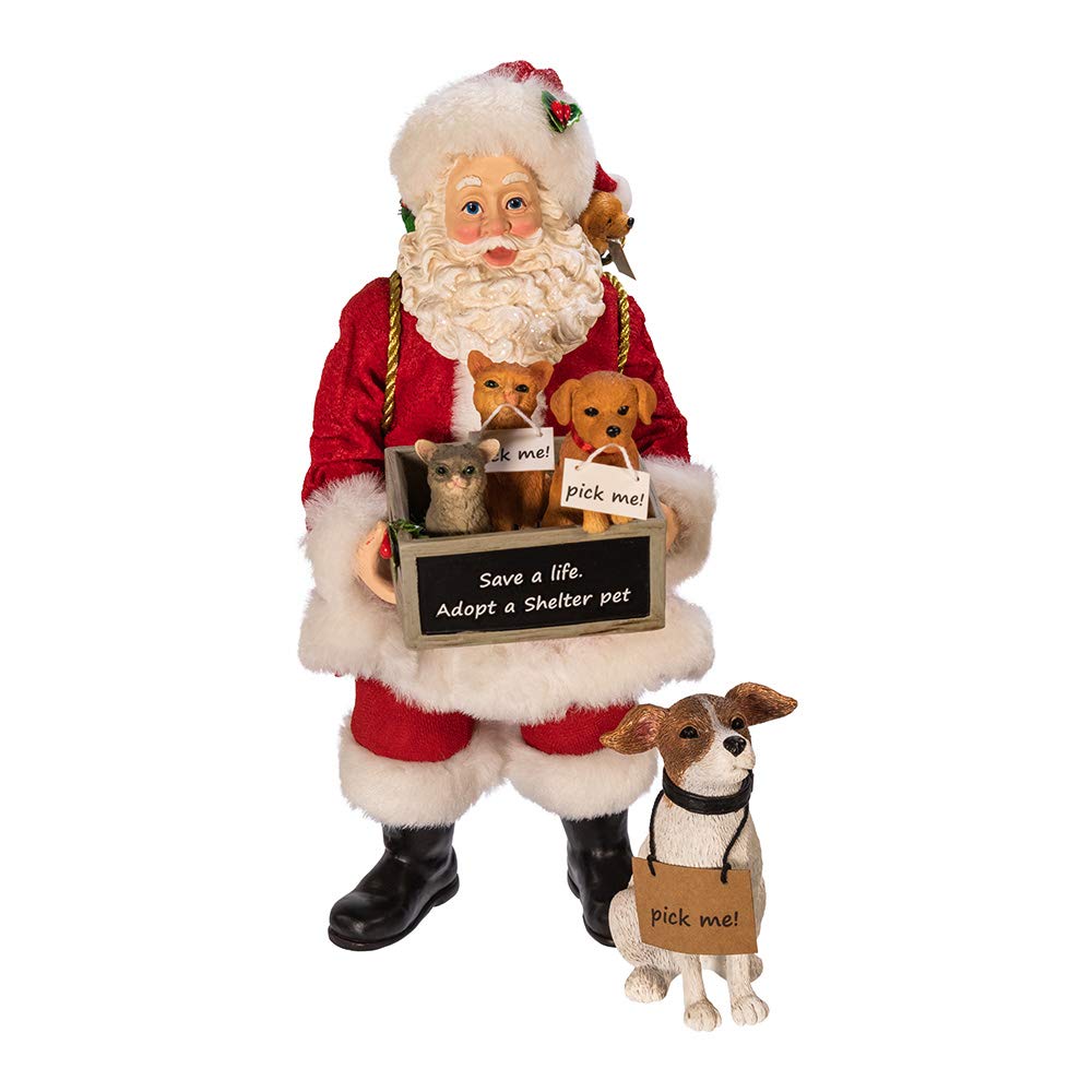 Kurt Adler 10.5-Inch Fabrich‚? Adopt-a-Pet Santa with Dog, 2 Piece Set