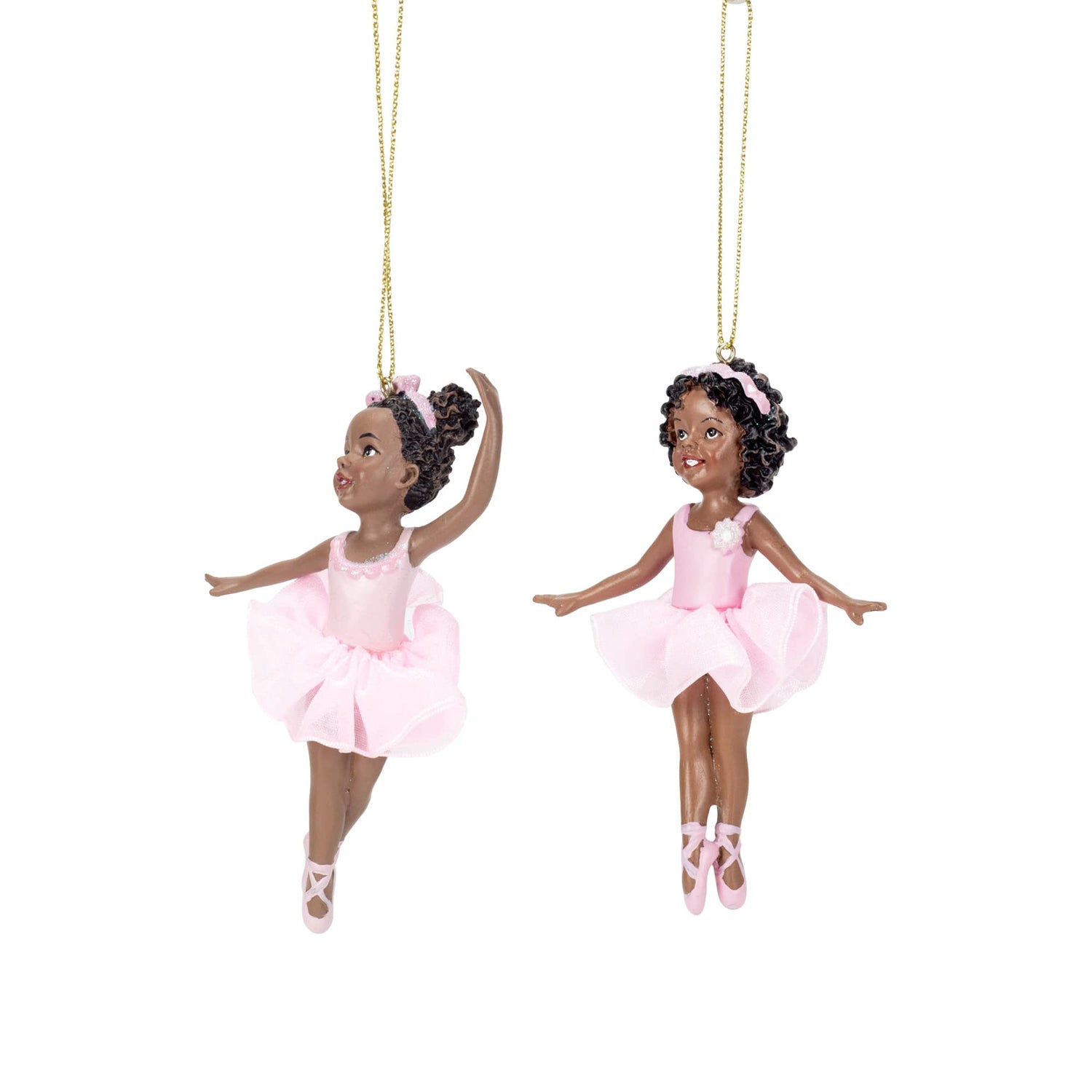 Kurt Adler 2 pc Set - Black Ballerina Girl on Toes Ornament 4 3/8 in