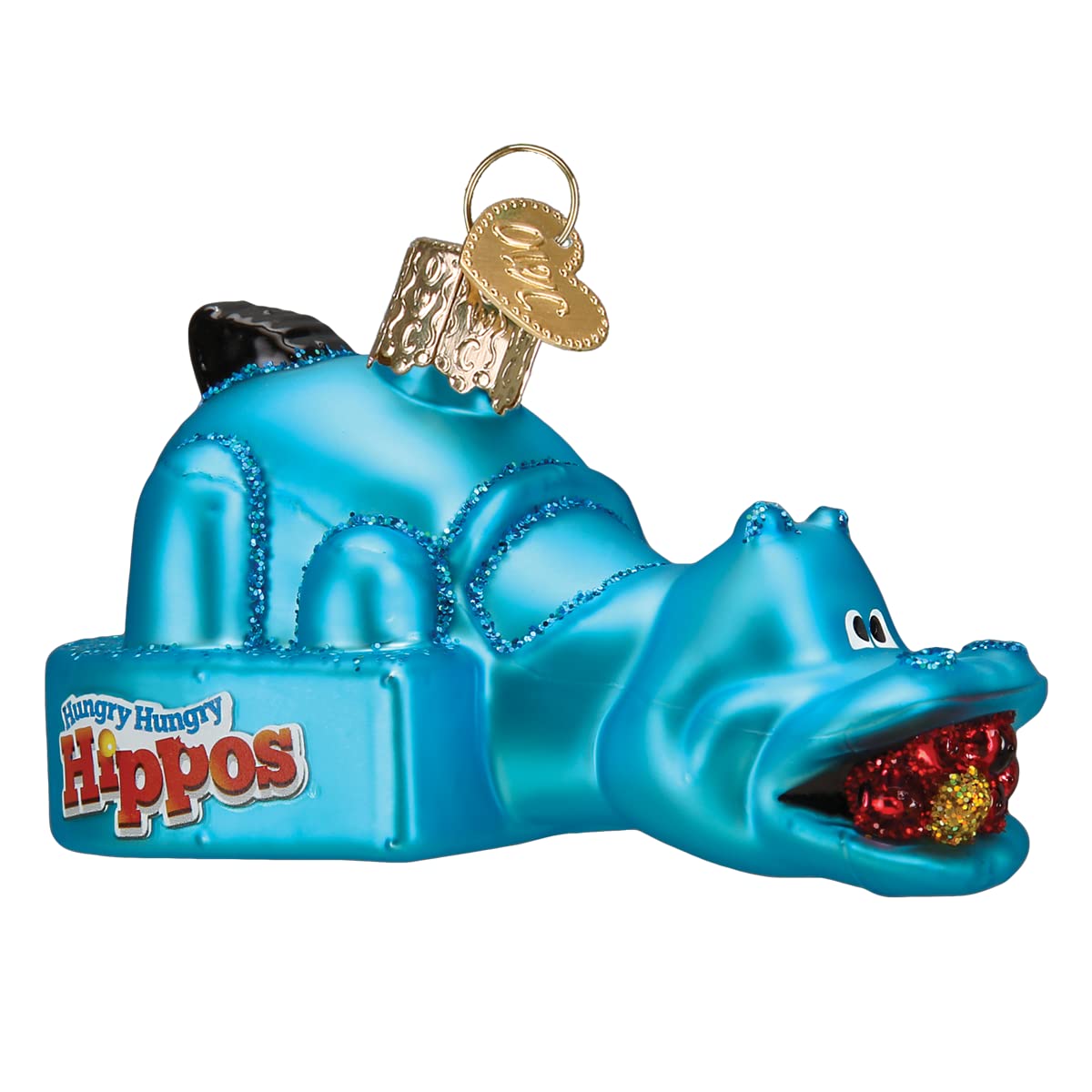 Old World Christmas Hungry Hungry Hippos Glass Blown Ornament for Christmas Tree, Handcrafted Holiday Decoration, Hasbro Games Collection