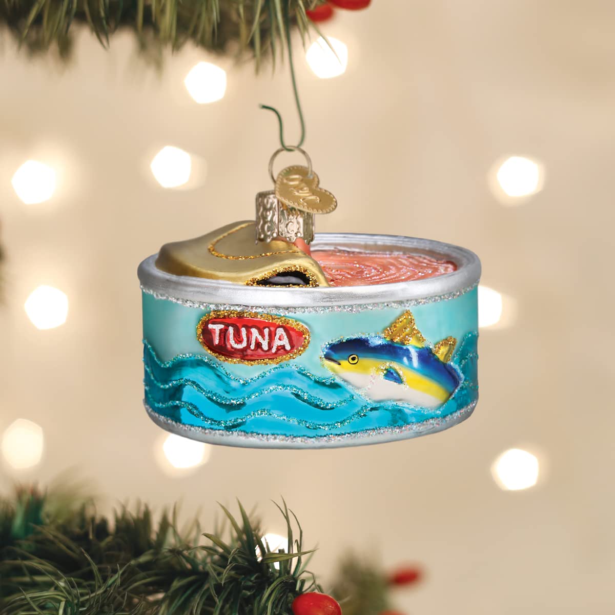 Old World Christmas Canned Tuna Glass Blown Ornament for Christmas Tree, Handcrafted Holiday Decoration, Food Collection