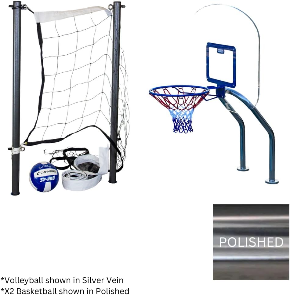 Global Pool Products X2 Basketball/Volleyball Set (16'/20') With Net and Ball, No Anchor