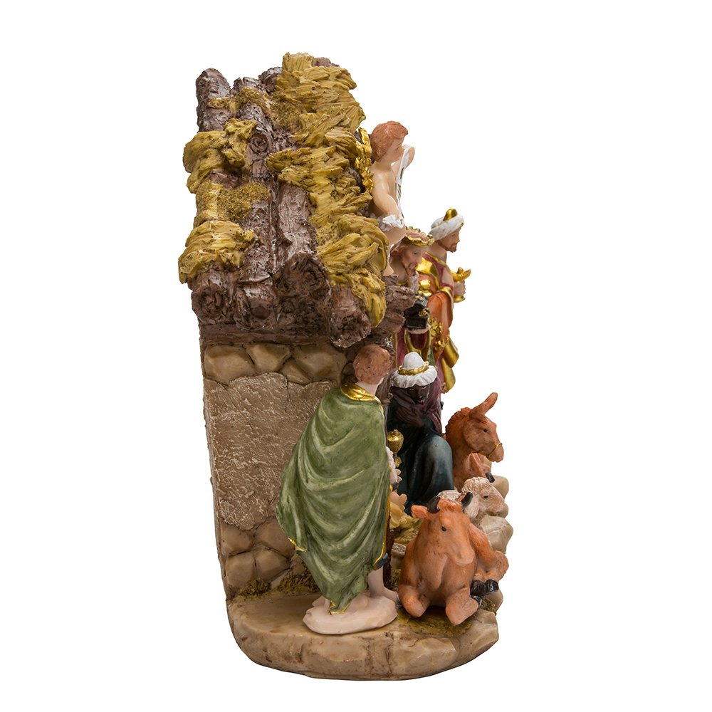 Kurt S. Adler Resin Stable- Kurt Adler Nativity Set with Figures, Brown, 10.38in, 11-Piece