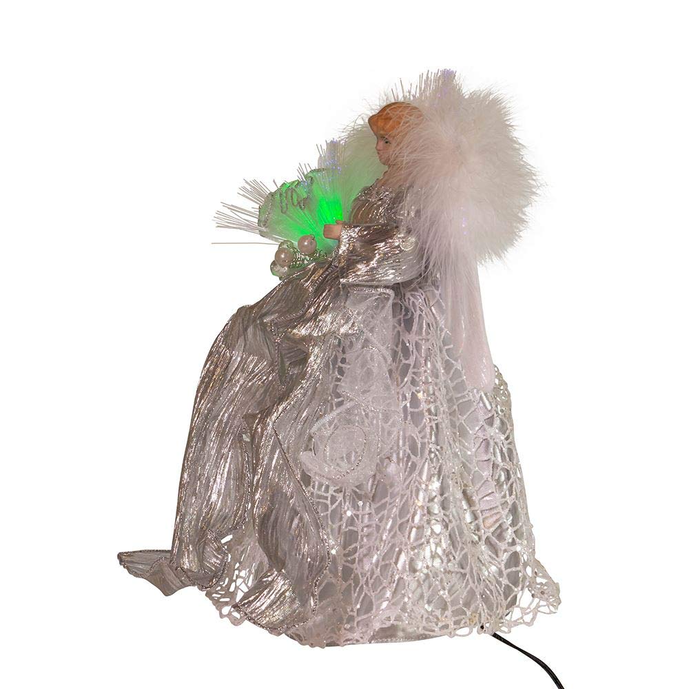 Kurt S. Adler Kurt Adler 12-Inch CUL Fiber Optic LED Silver Angel Treetop Tree Topper, Multi