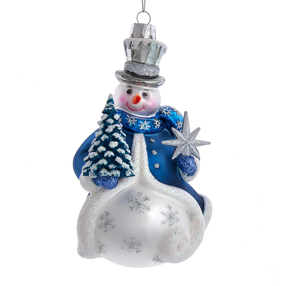 Kurt Adler 5.5-Inch Glass Enchanted Blue Snowman Ornament