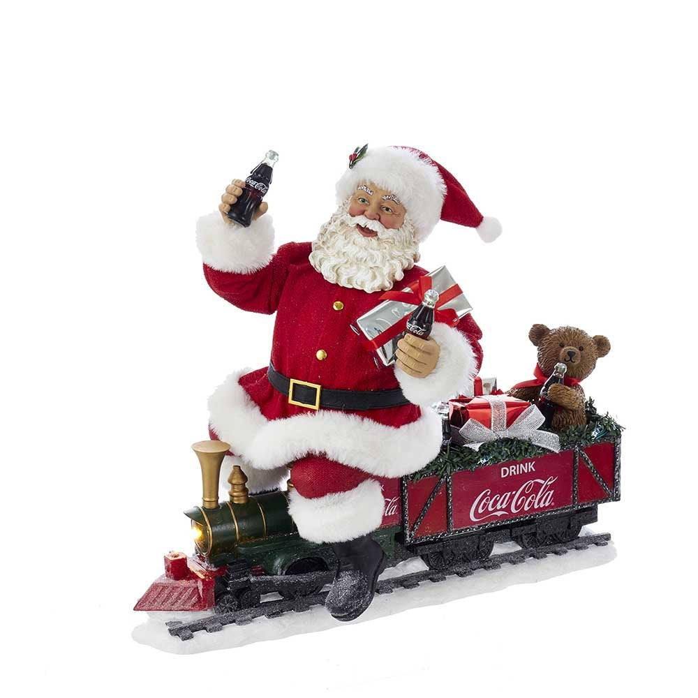 Kurt Adler 13.25 Inch Coca-Cola Battery-Operated Santa Train with LED Garland, Red, CC5171