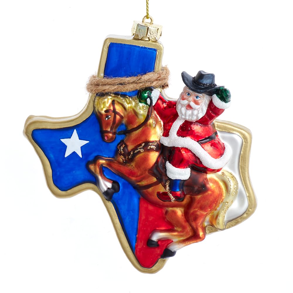 Kurt Adler Glass Texas Map Santa Ornament