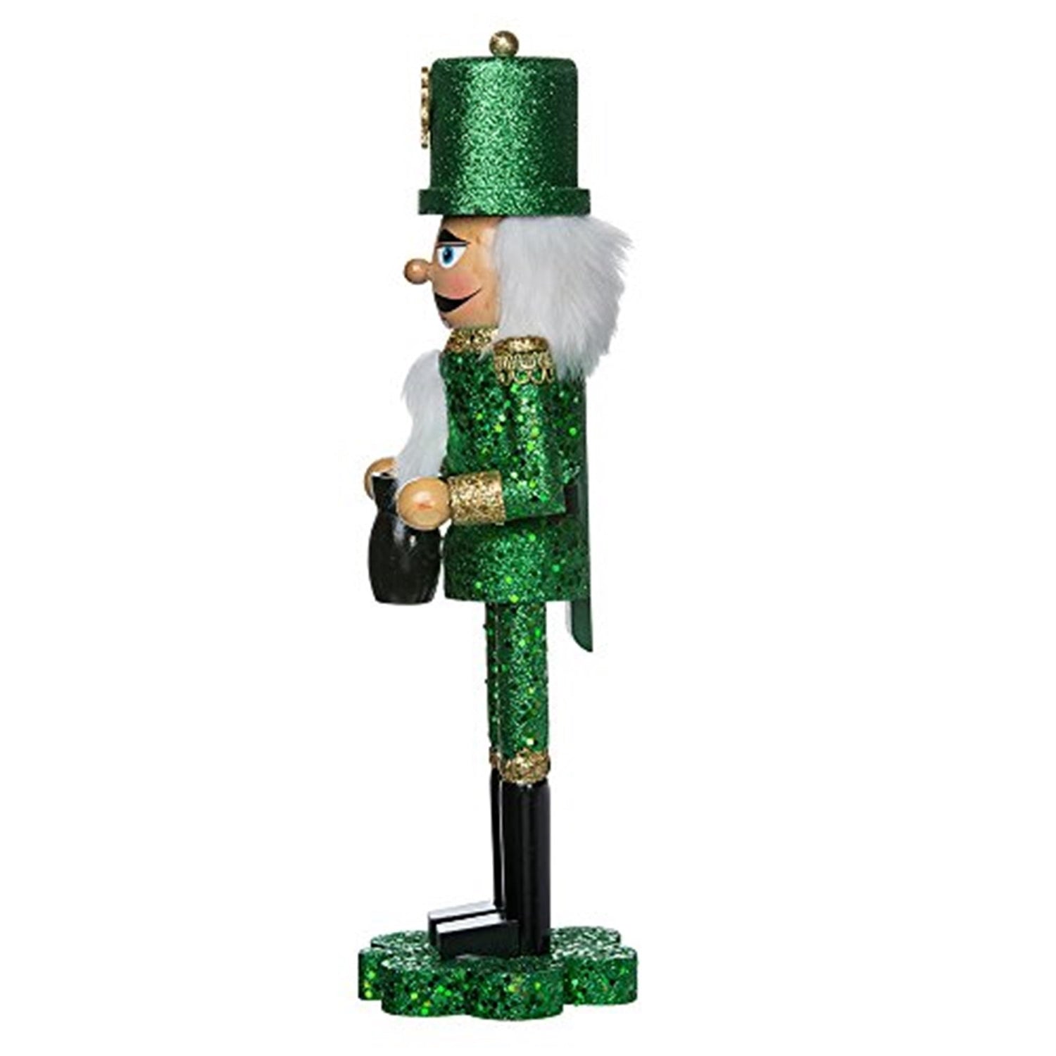 Kurt Adler 15-Inch Wooden Irish Nutcracker on Shamrock Base,Green
