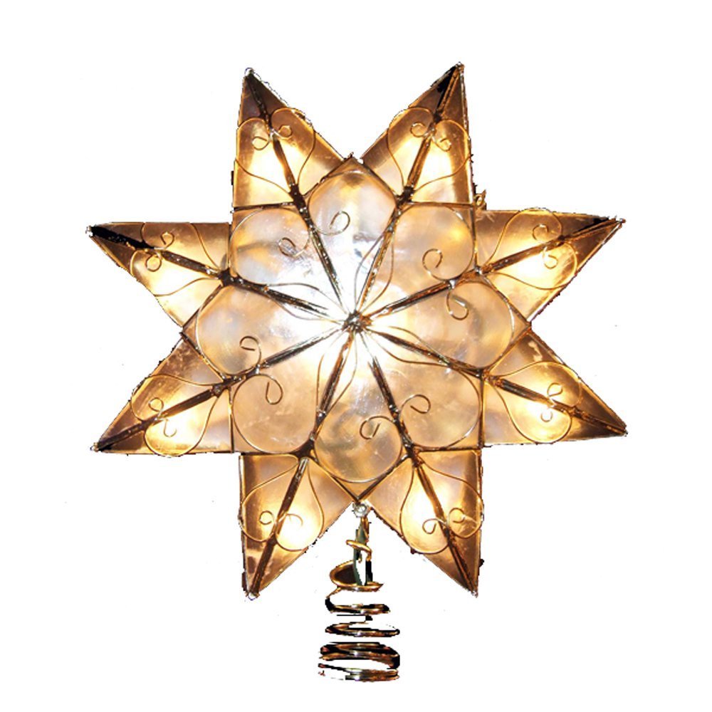 Kurt Adler Indoor 10 Light 8-Point Capiz Star Treetop with Arabesque Decoration