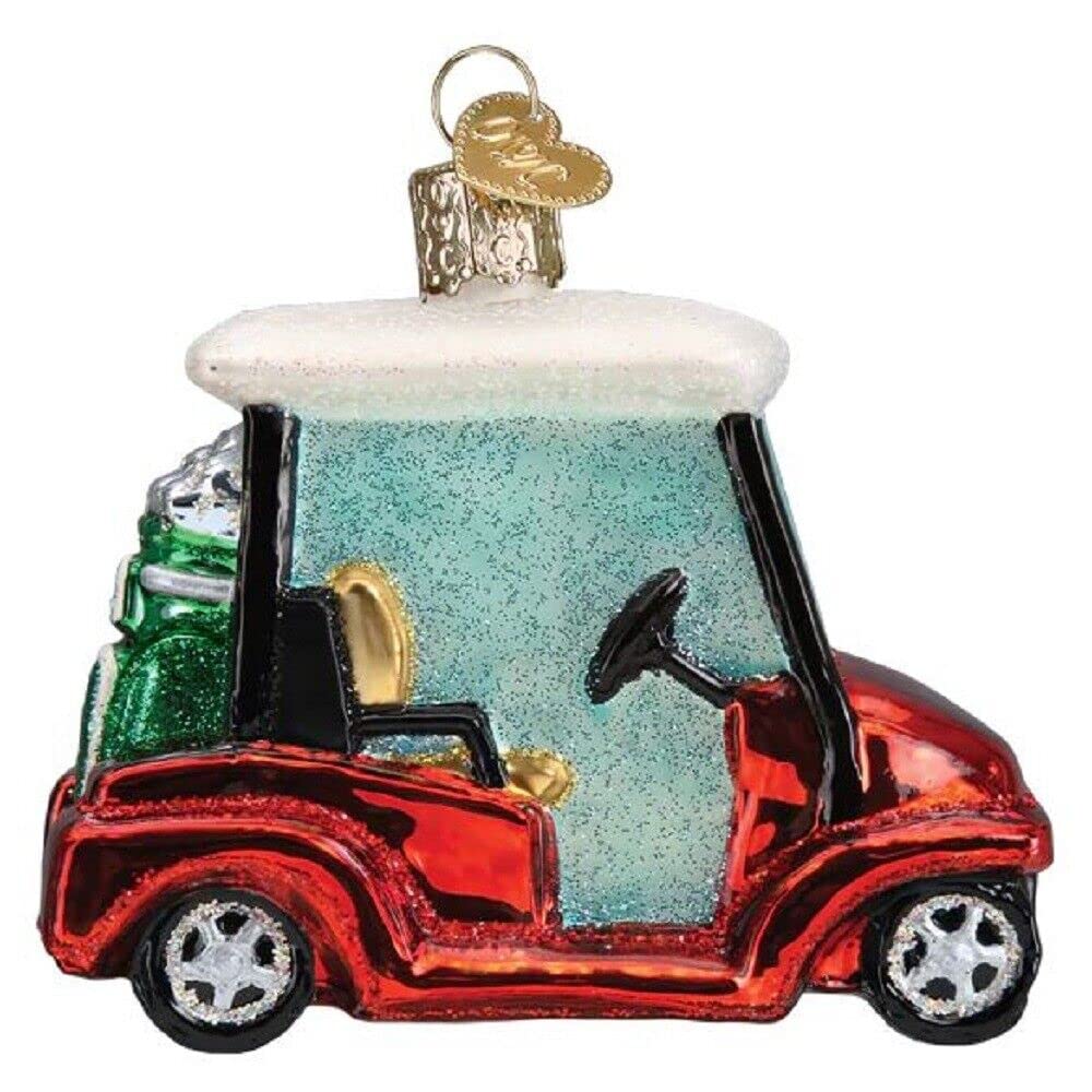 Old World Christmas Golf Cart Glass Blown Ornament for Christmas Tree, Handcrafted Holiday Decoration, Sport Collection