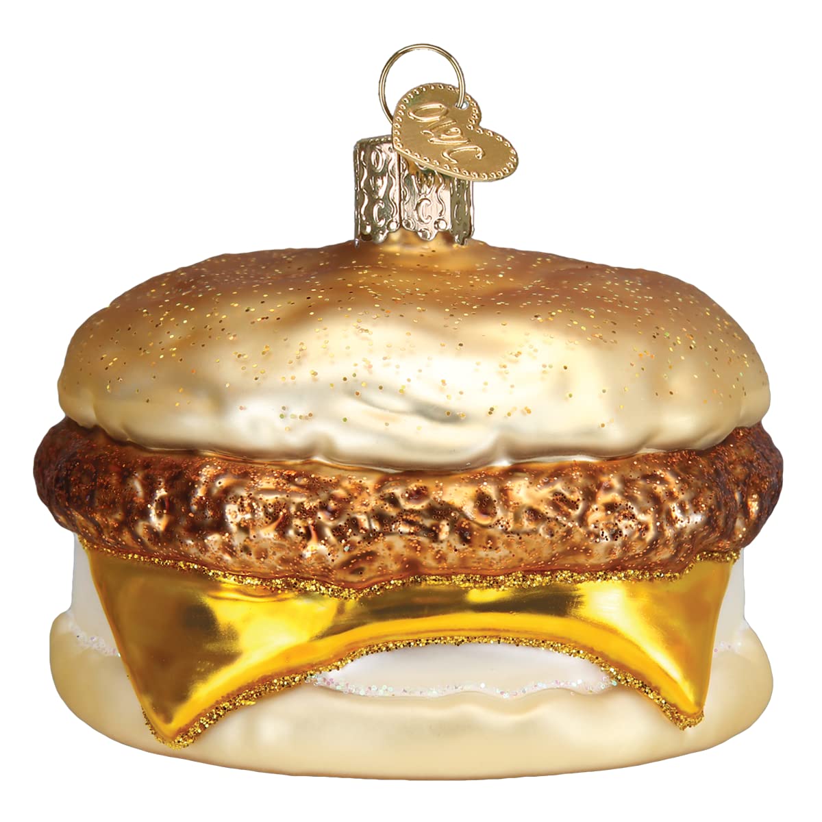 Old World Christmas Breakfast Sandwich Glass Blown Ornament for Christmas Tree, Handcrafted Holiday Decoration, Food - Breakfast Collection