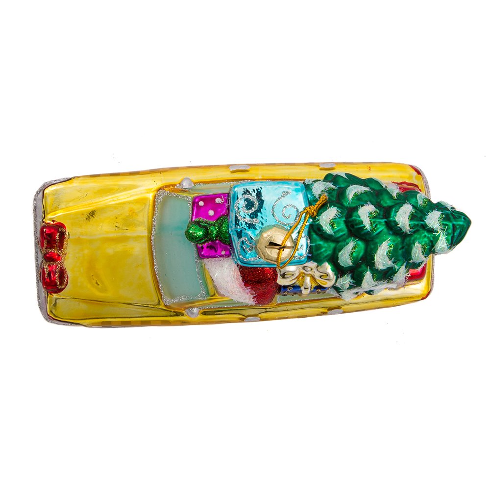 Kurt Adler NYC Checker Taxi with Tree Glass Ornament, 5.35-Inch