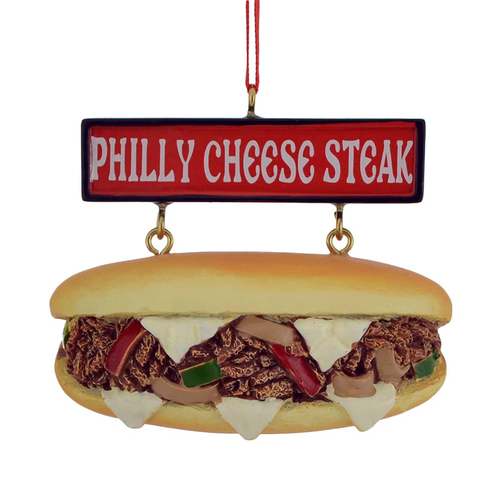 Kurt Adler Philly Cheese Steak Sandwich with Sign Ornament