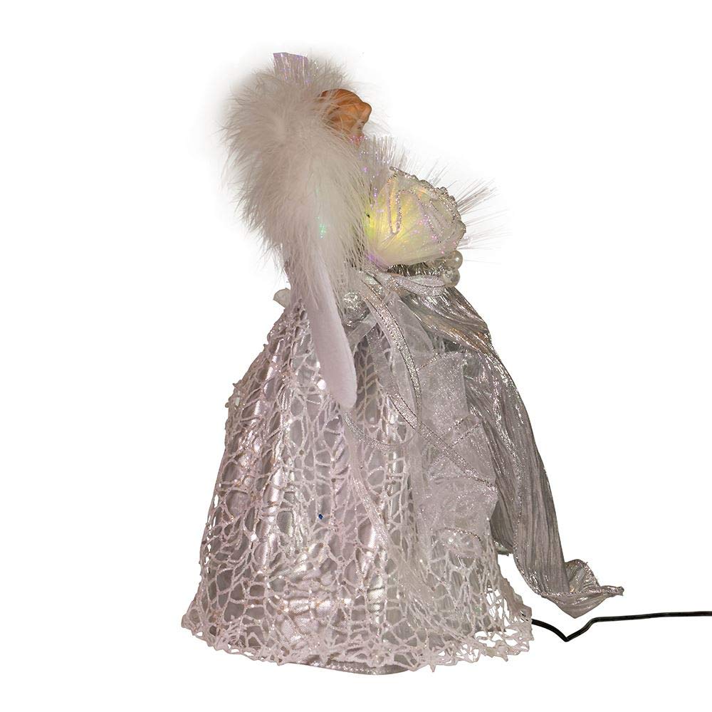 Kurt S. Adler Kurt Adler 12-Inch CUL Fiber Optic LED Silver Angel Treetop Tree Topper, Multi
