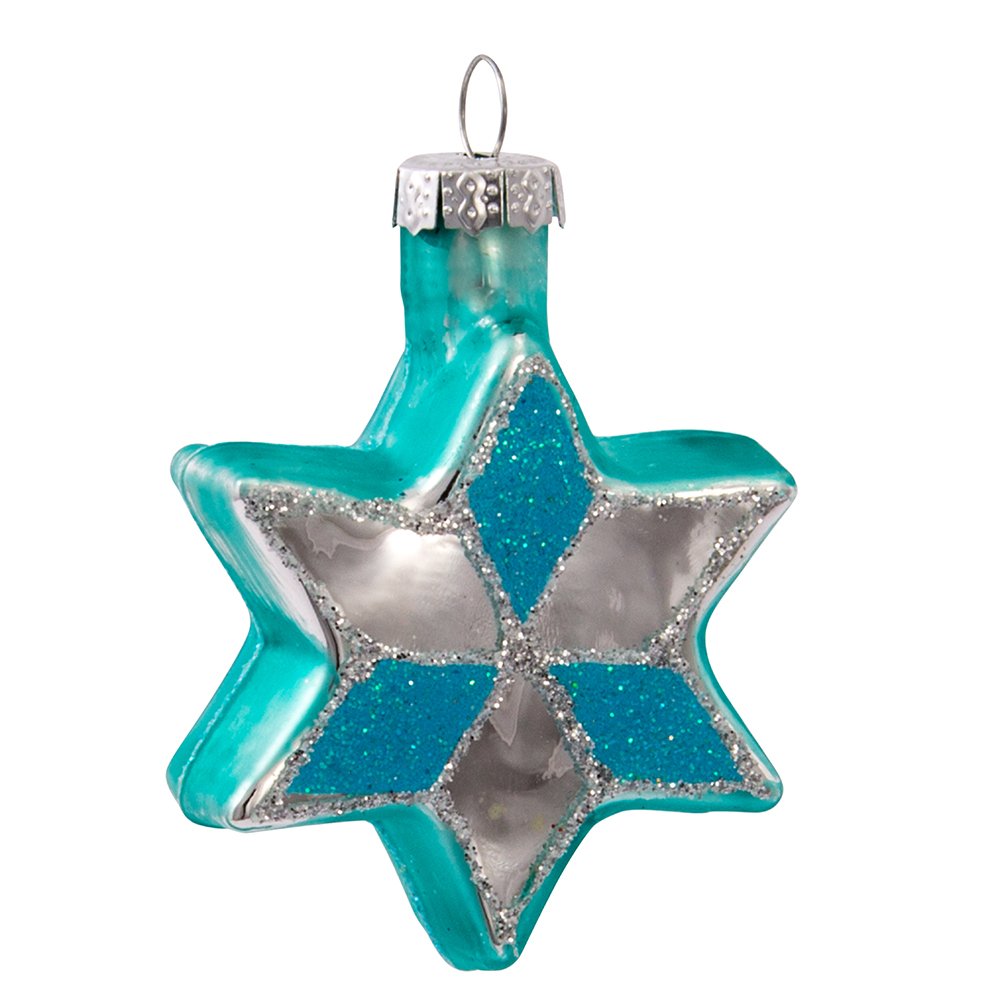 Kurt Adler H8203 Glass Star of David with Glitter Ornament, Set of 6, Blue