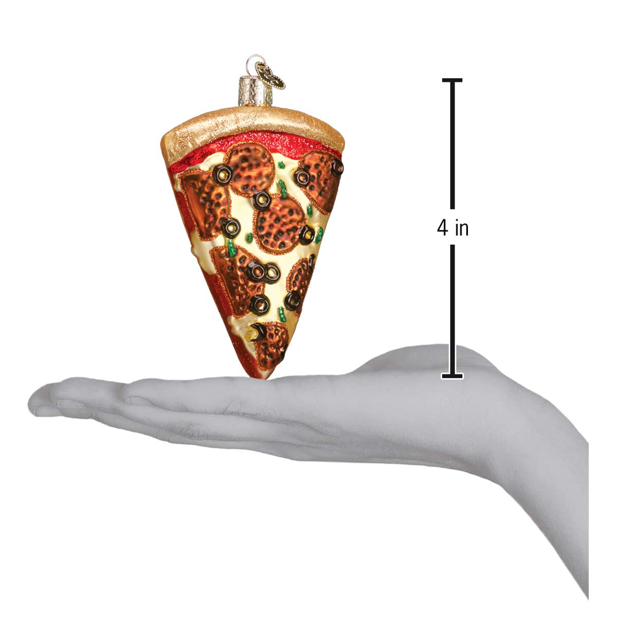 Old World Christmas Pizza Slice Glass Blown Ornament for Christmas Tree, Handcrafted Holiday Decoration, Food Collection