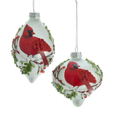 Kurt Adler Cardinal Pattern Rosy Red 6 inch Glass Christmas Figurine Ornaments Set of 2