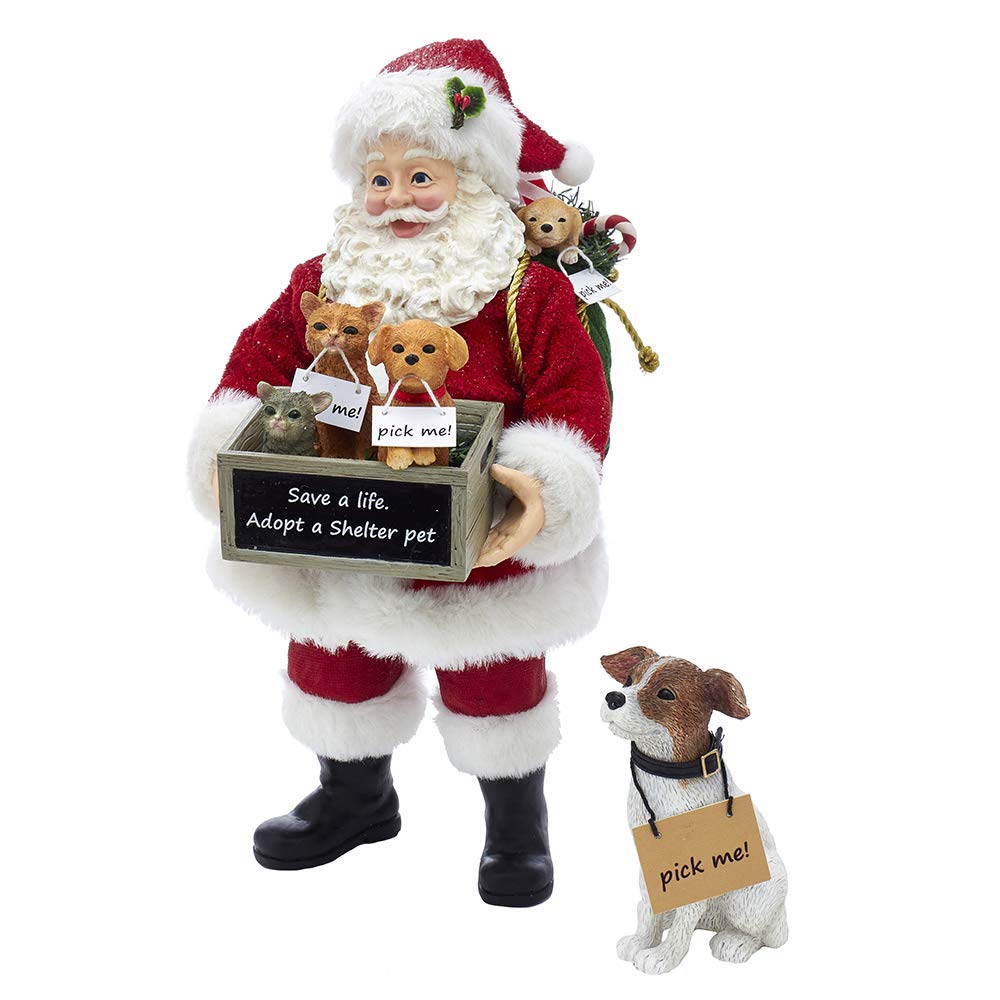 Kurt Adler 10.5-Inch Fabrich‚? Adopt-a-Pet Santa with Dog, 2 Piece Set