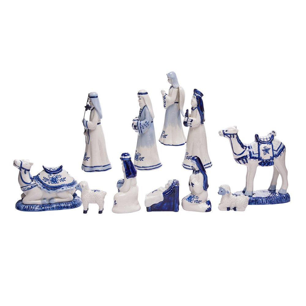 Kurt S. Adler Kurt Adler 1.97 6.7-Inch Porcelain Delft Blue 11-Piece Nativity Set