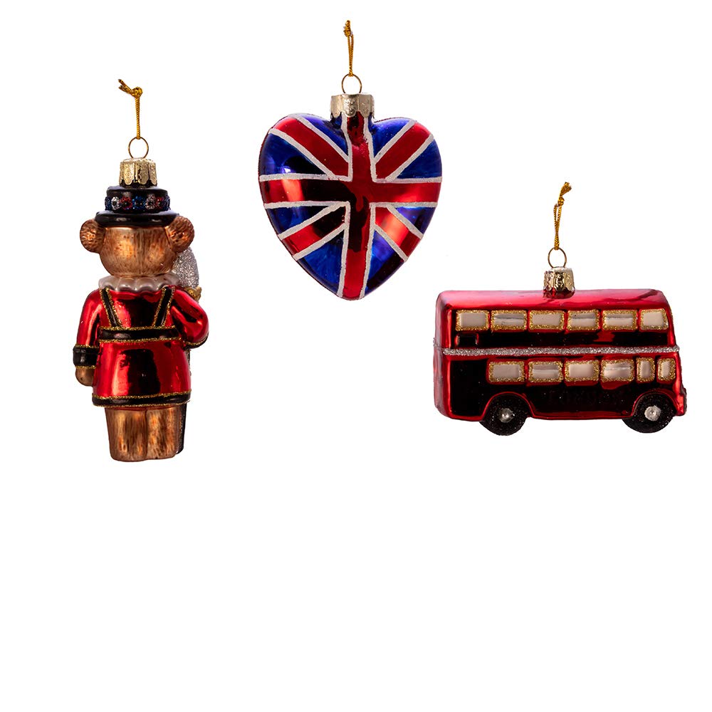 Kurt S. Adler Kurt Adler 4.5-Inch Britain Inspired Glass, Set of 3 Ornament, Multi