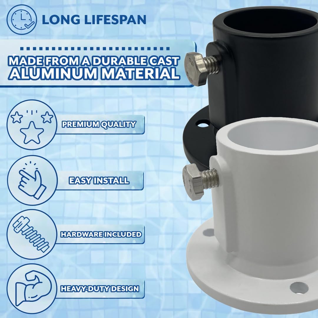 Poolzilla Deck Anchor Flange, High Grade Cast Aluminum in Matte White, Diameter: 1 1/2"