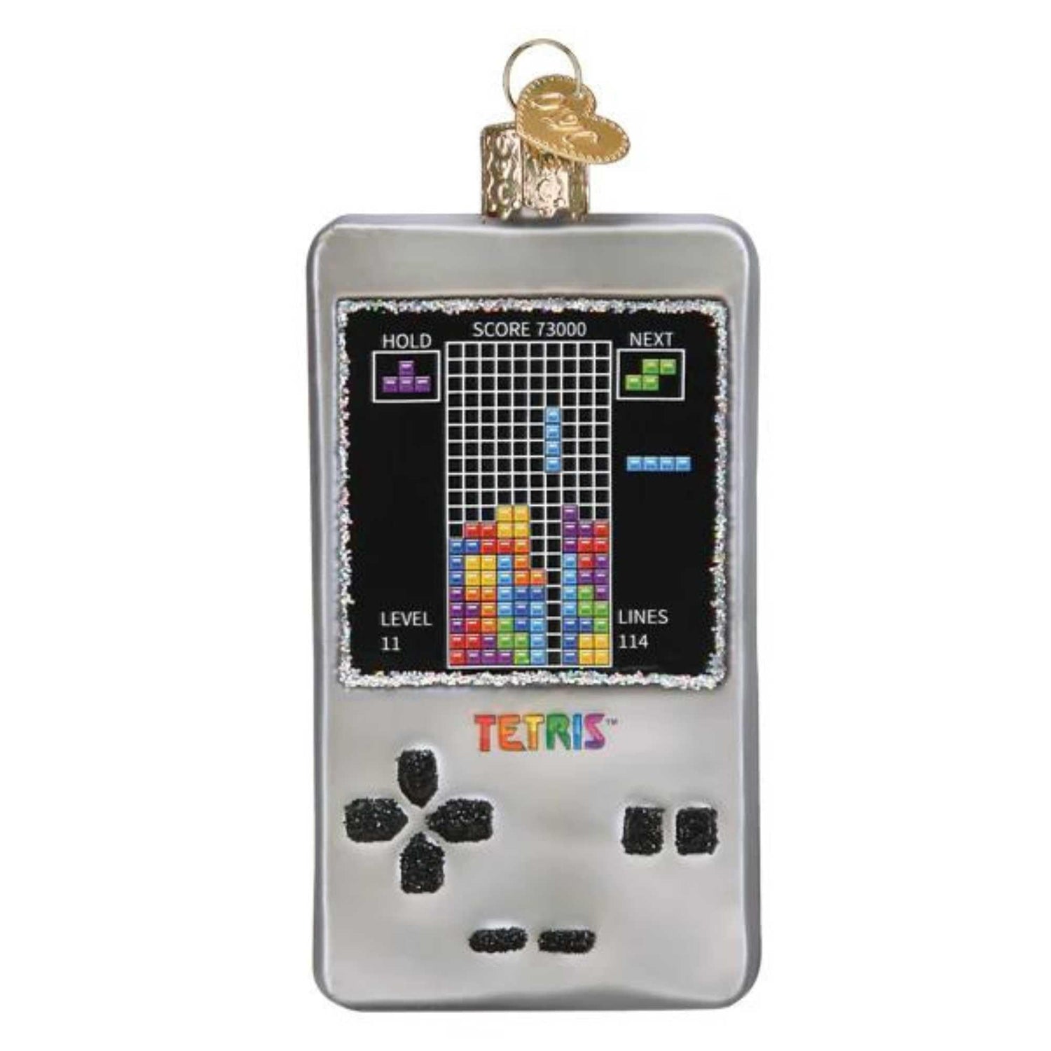 Old World Christmas Tetris Glass Blown Ornament for Christmas Tree, Handcrafted Holiday Decoration, Hasbro Games Collection