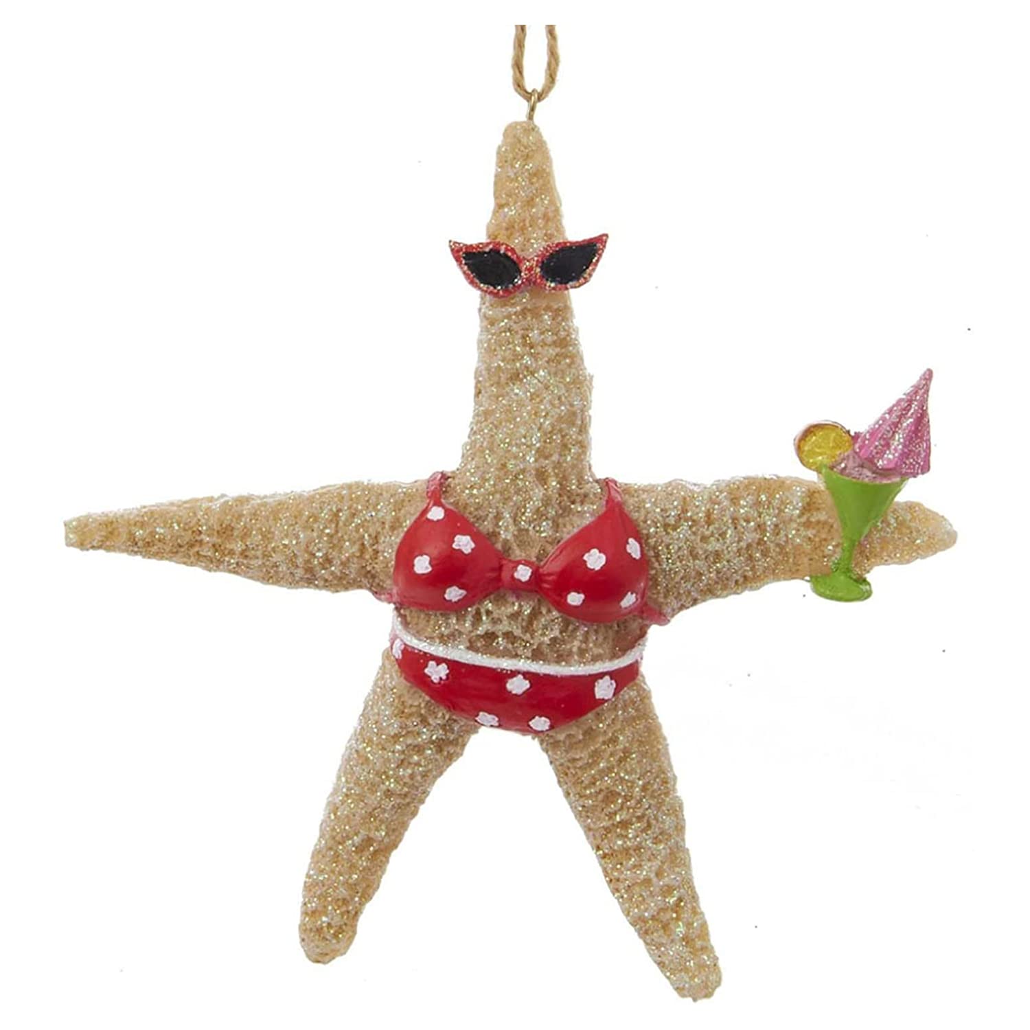 Kurt Adler C8971 Beach Style Tan Starfish Couple Decorative Holiday Christmas Tree Ornament Set with Twine Rope Hanger (2 Pack)